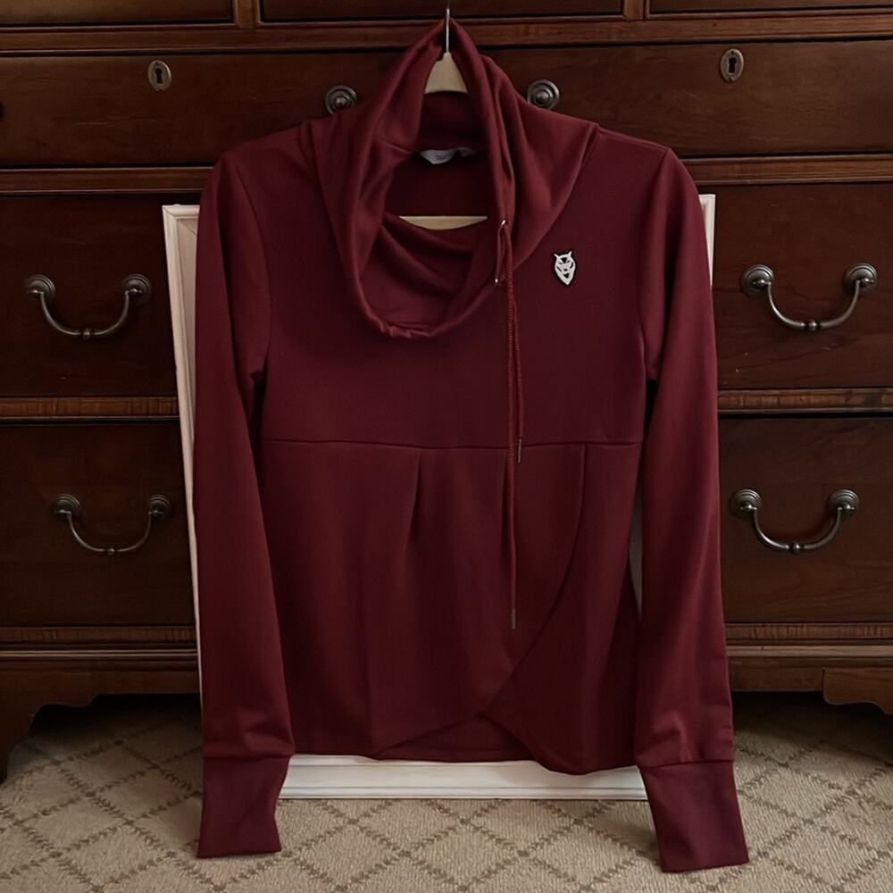 One Wins Maroon cowl neck pullover w front pleats NWOT S